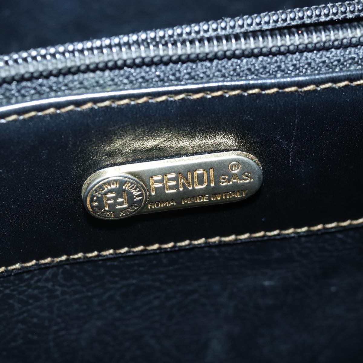 FENDI Pecan Canvas Hand Bag Brown Black gold yk14550