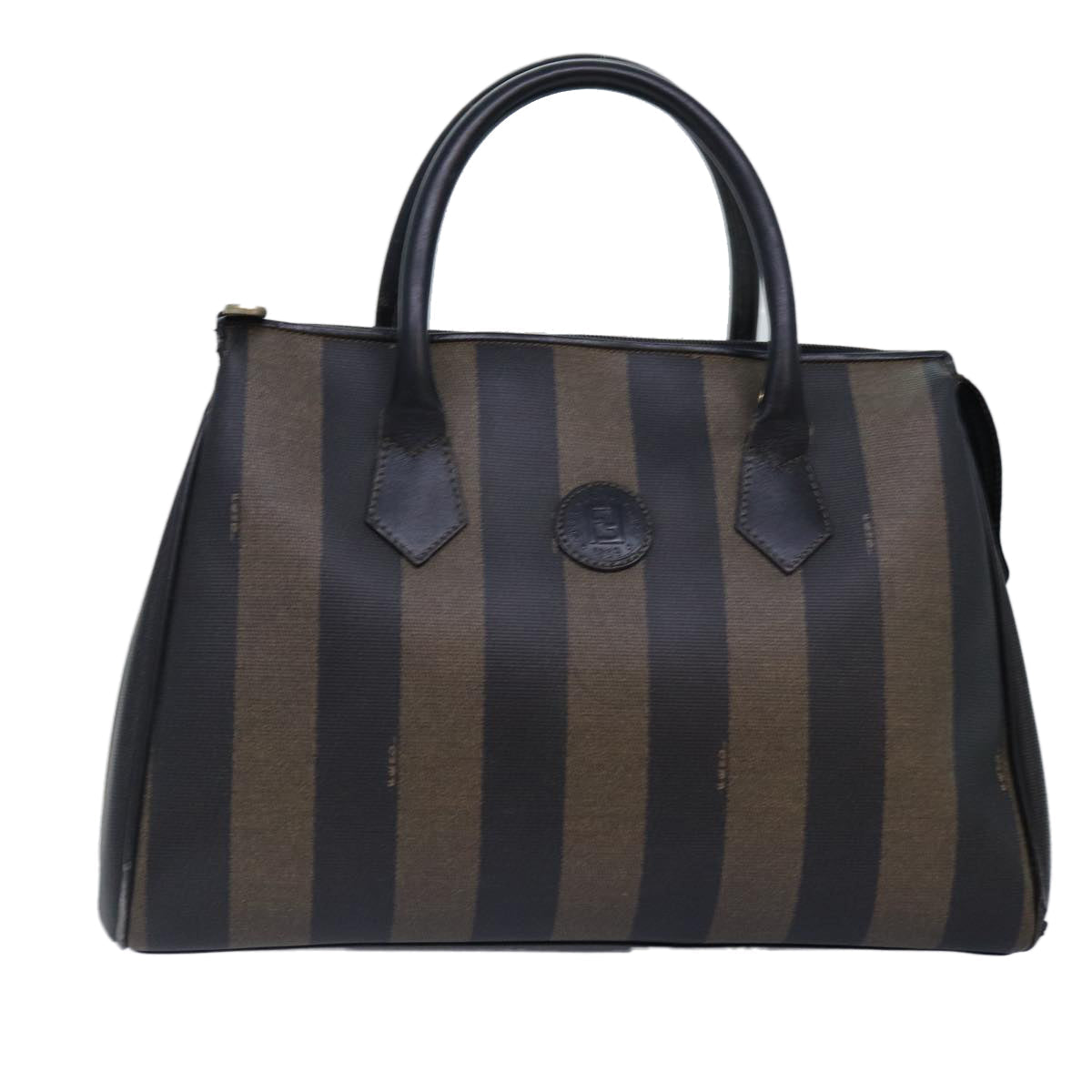 FENDI Pecan Canvas Hand Bag Brown Black gold yk14550