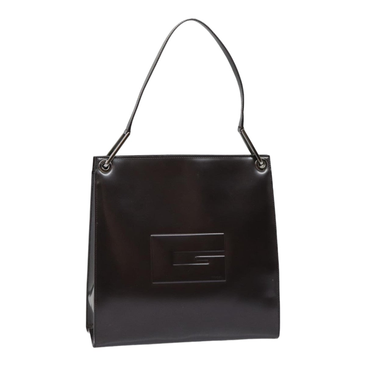 GUCCI Shoulder Bag Patent leather Brown Silver 001 1013 3037 yk14572