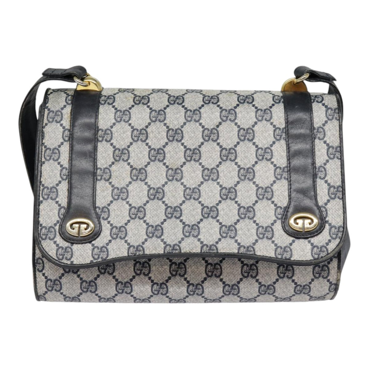 GUCCI GG Supreme Shoulder Bag PVC Navy Gold yk14604
