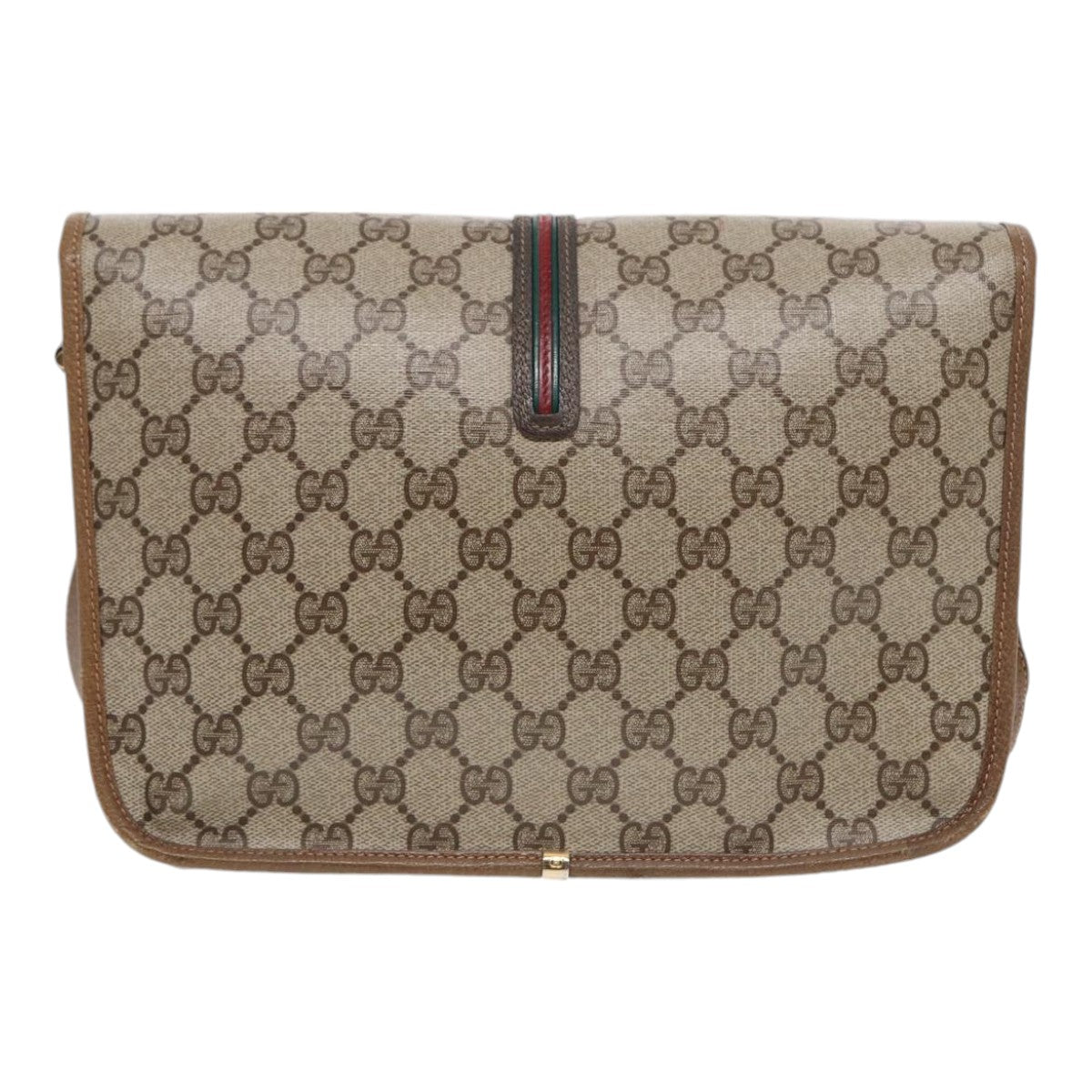 GUCCI GG Supreme Web Sherry Line Shoulder Bag PVC Beige Gold yk14618