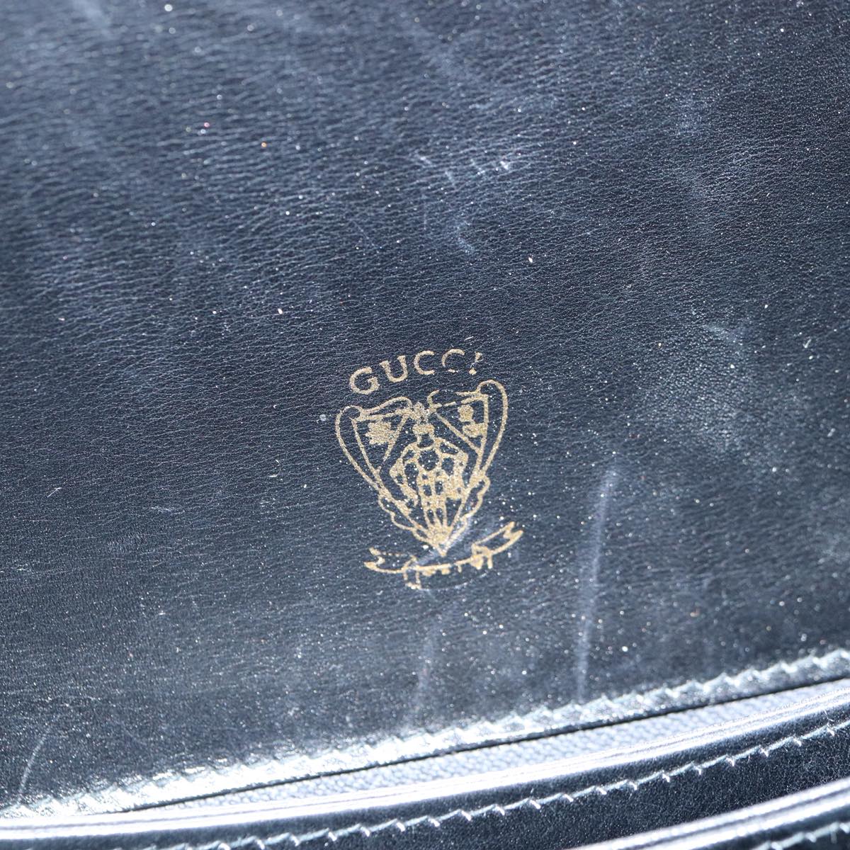 GUCCI Hand Bag Leather Black Gold yk14666