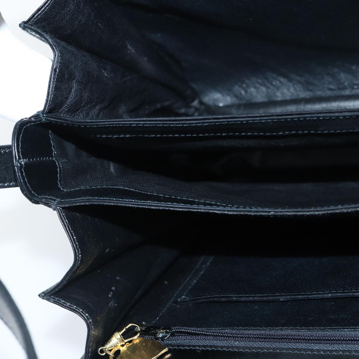 GUCCI Hand Bag Leather Black Gold yk14666