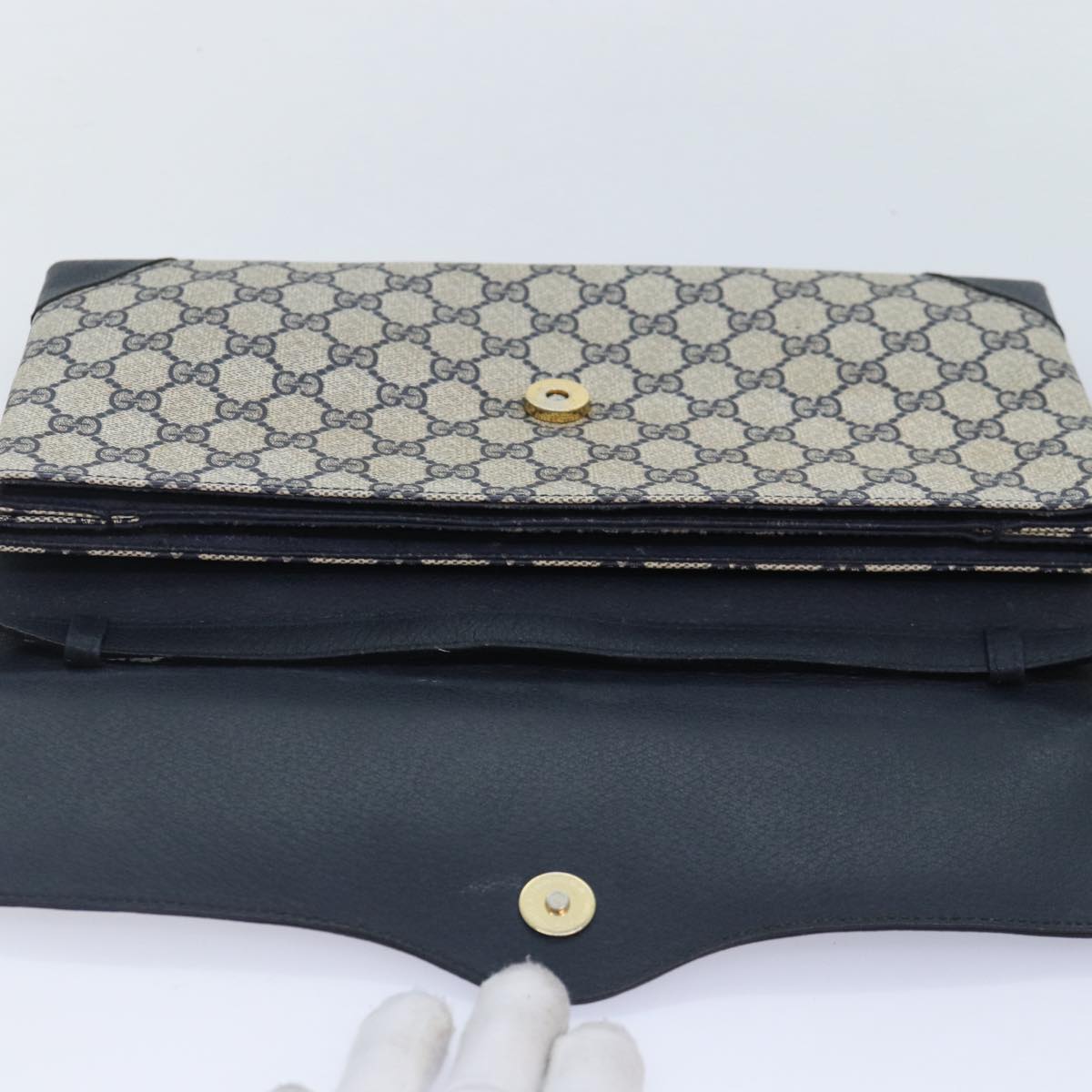 GUCCI GG Supreme Shoulder Bag PVC Navy Gold yk14693