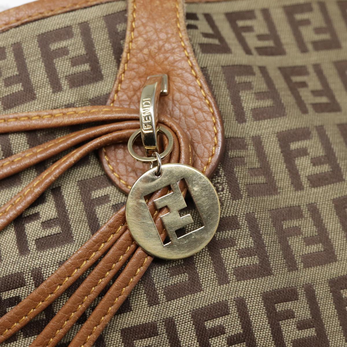 FENDI Zucchino Canvas Tote Bag Beige Gold yk14729