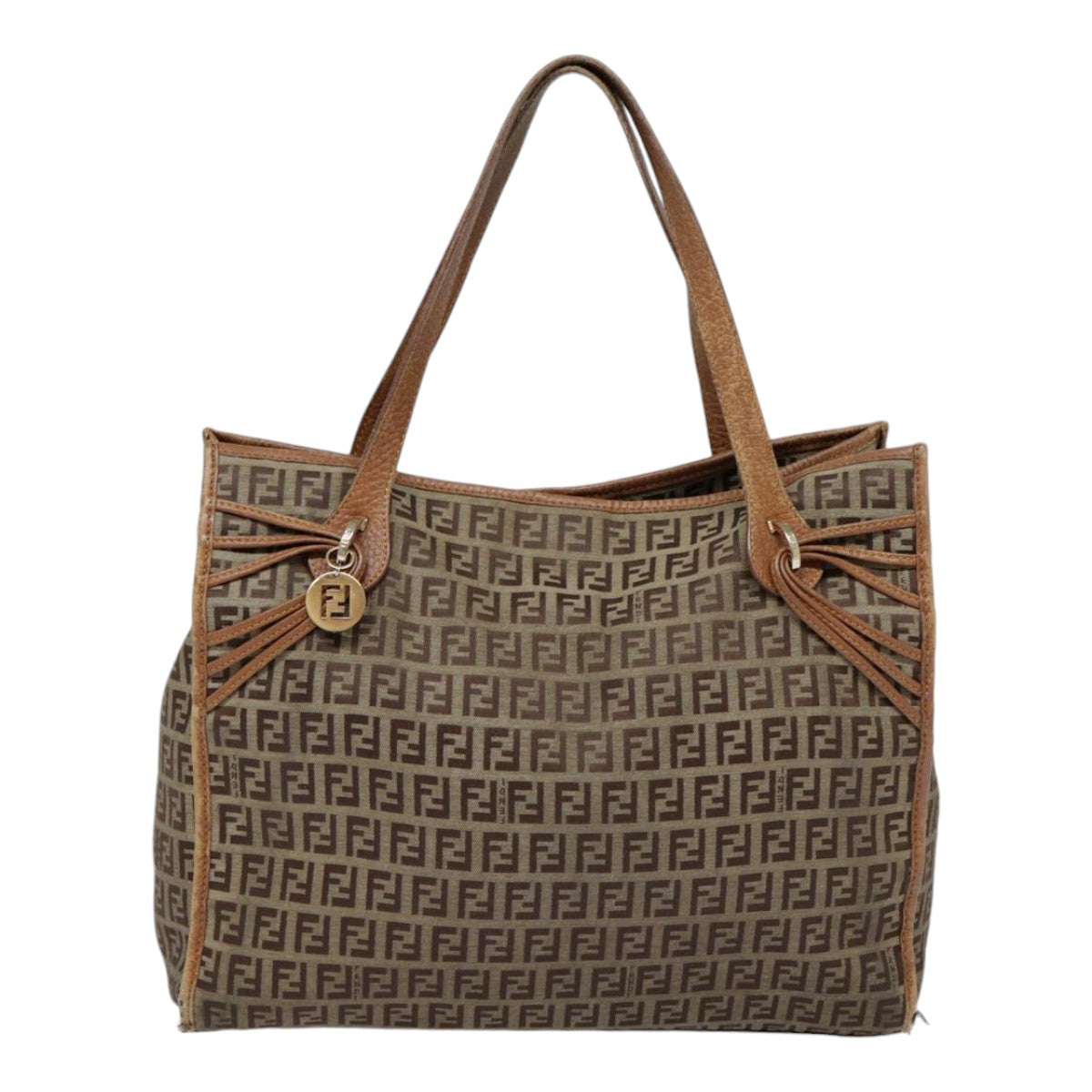FENDI Zucchino Canvas Tote Bag Beige Gold yk14729