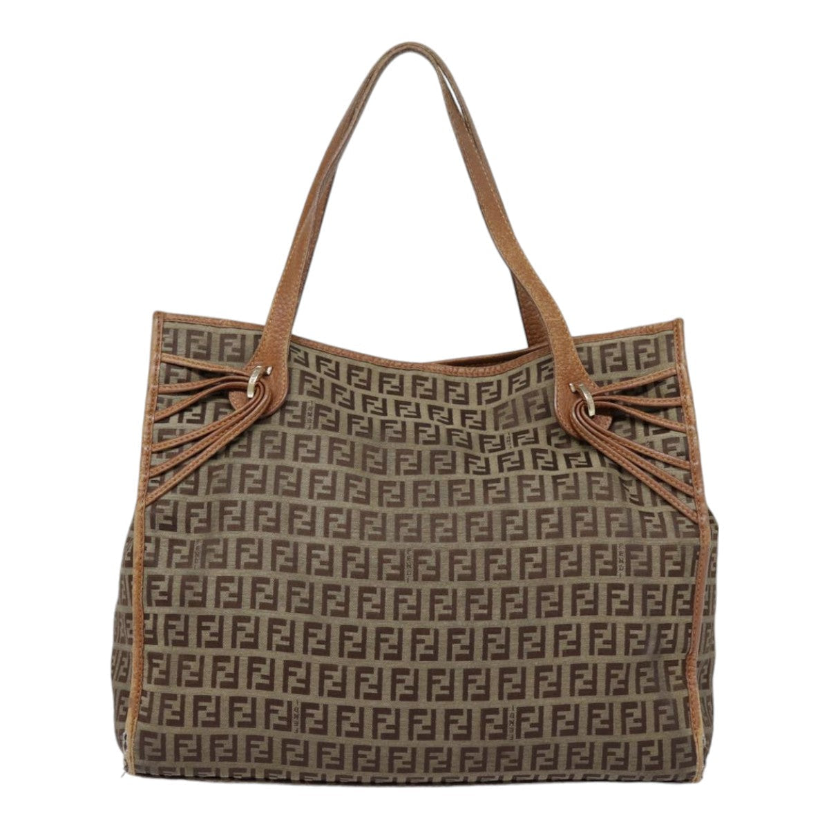 FENDI Zucchino Canvas Tote Bag Beige Gold yk14729