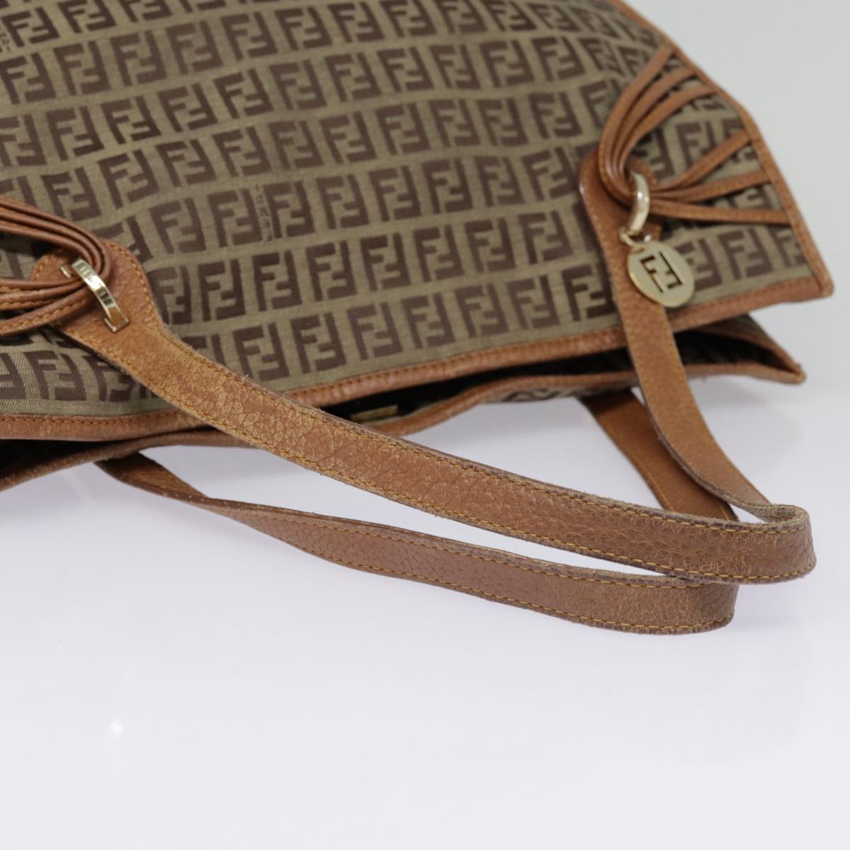 FENDI Zucchino Canvas Tote Bag Beige Gold yk14729