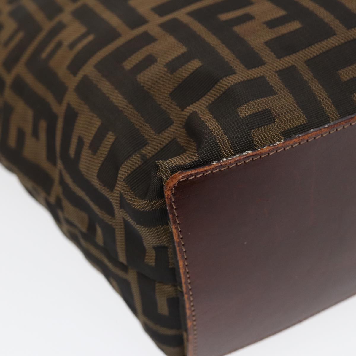 FENDI Zucca Canvas Hand Bag Brown Black Silver yk14749