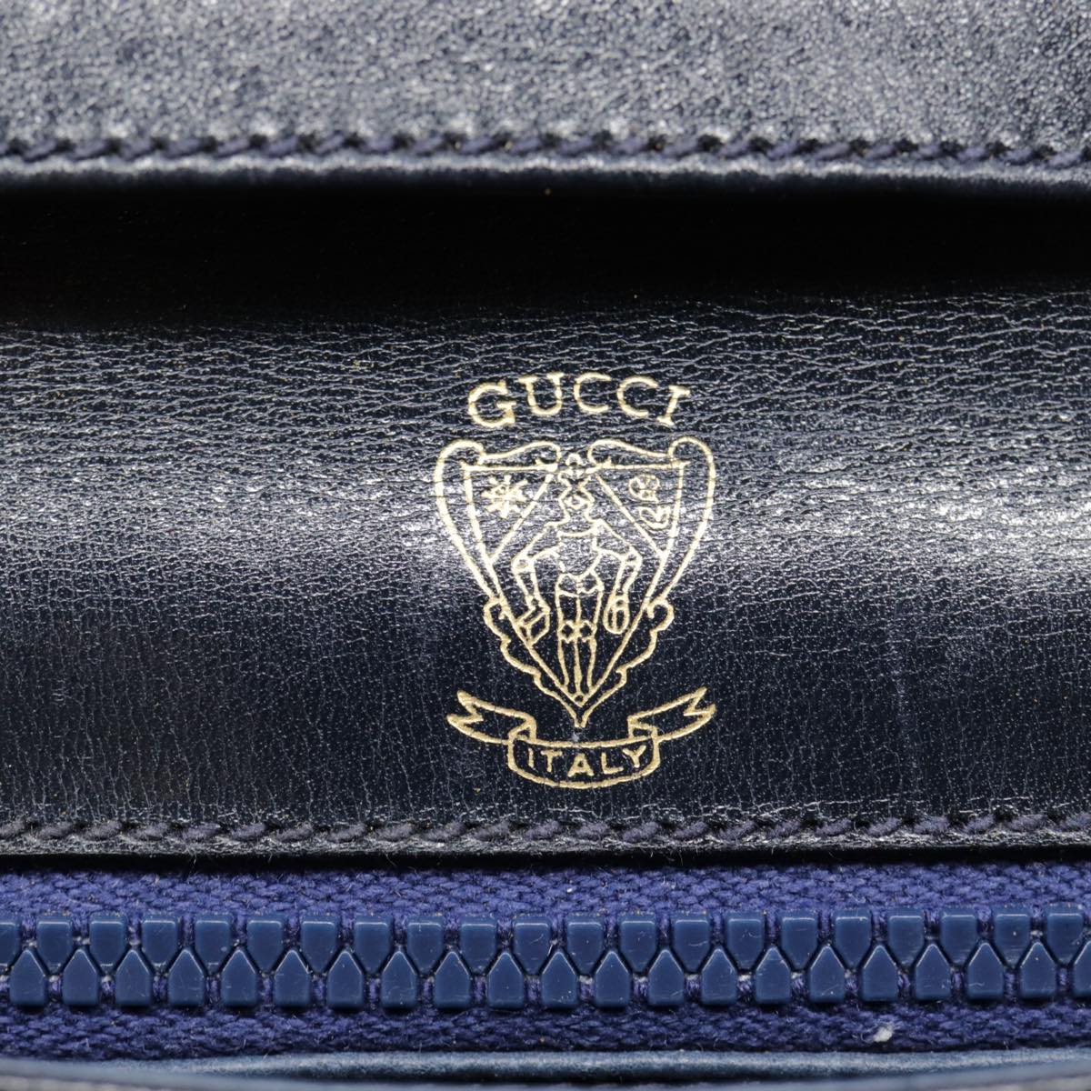 GUCCI Shoulder Bag Leather Navy Gold yk14768