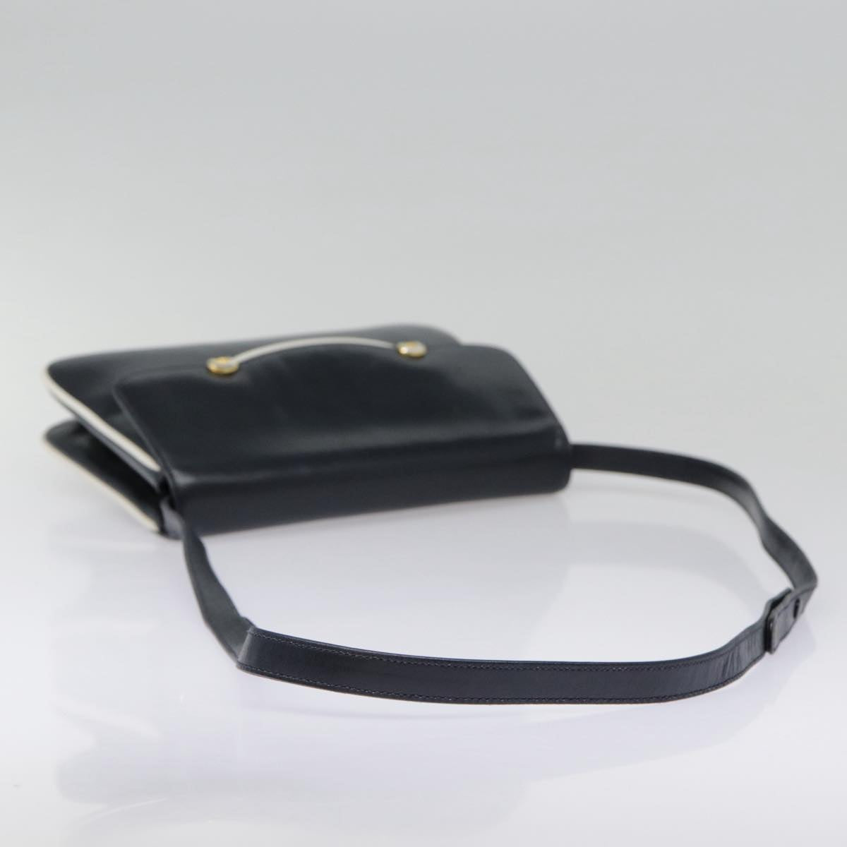 GUCCI Shoulder Bag Leather Navy Gold yk14768