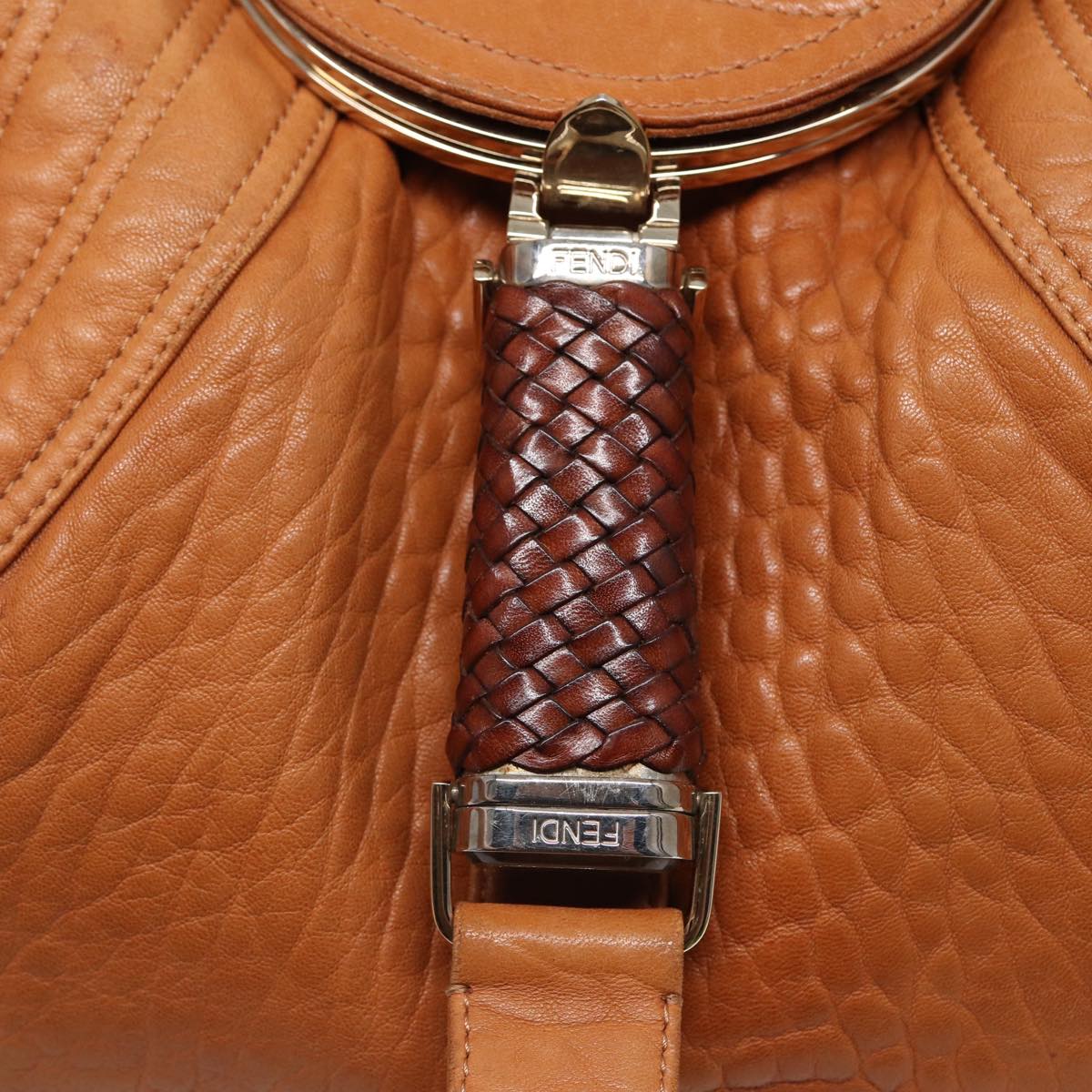 FENDI Spy Bag Shoulder Bag Leather Brown Gold yk14789
