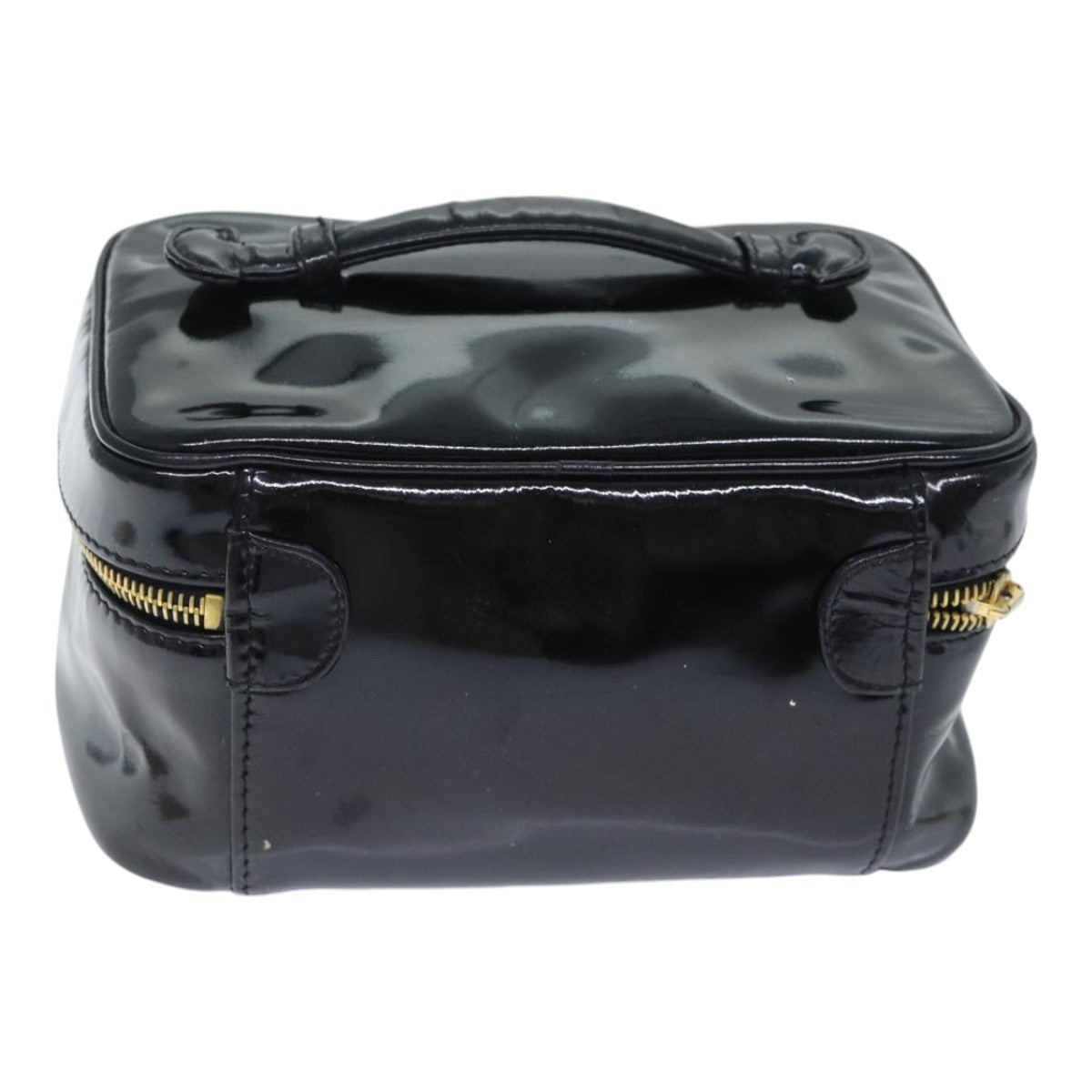 CHANEL COCO Mark Vanity Pouch Patent leather Black Gold CC yk14841