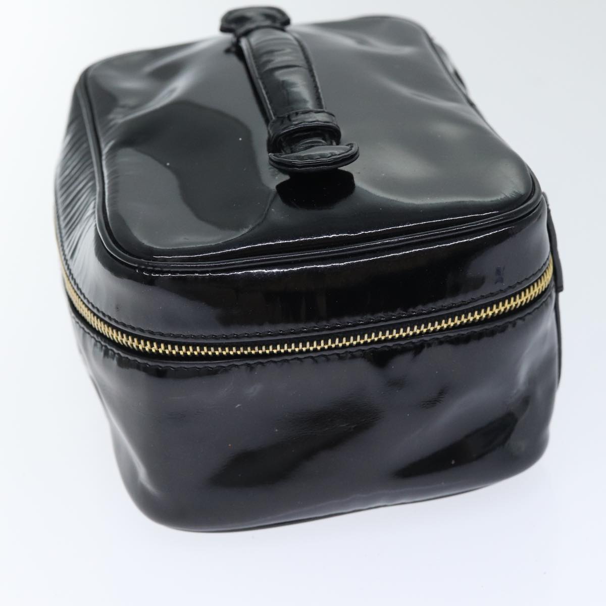 CHANEL COCO Mark Vanity Pouch Patent leather Black Gold CC yk14841