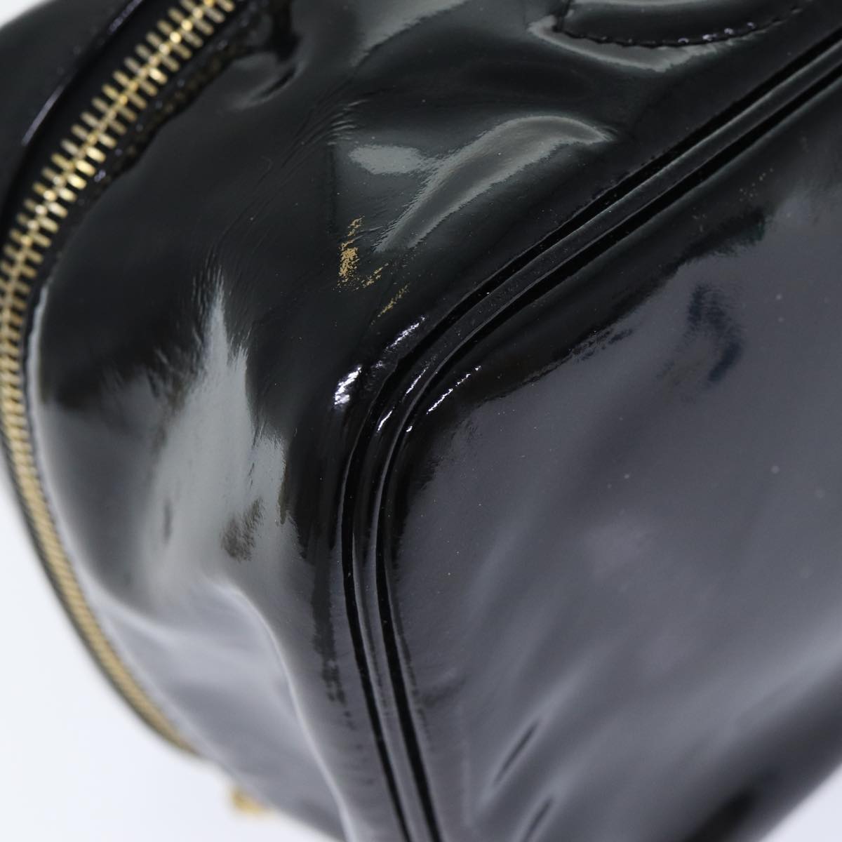 CHANEL COCO Mark Vanity Pouch Patent leather Black Gold CC yk14841