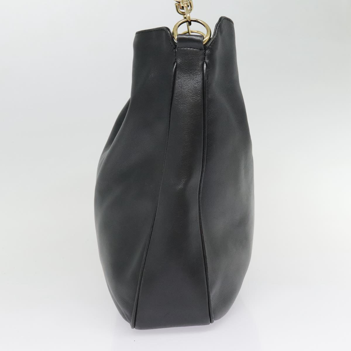 GUCCI Bamboo Hand Bag Leather Black Gold yk14858