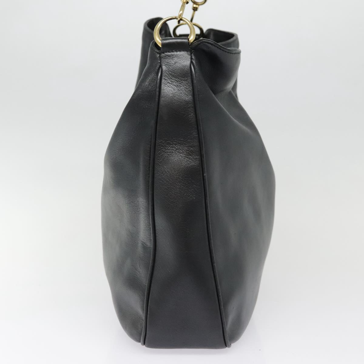 GUCCI Bamboo Hand Bag Leather Black Gold yk14858
