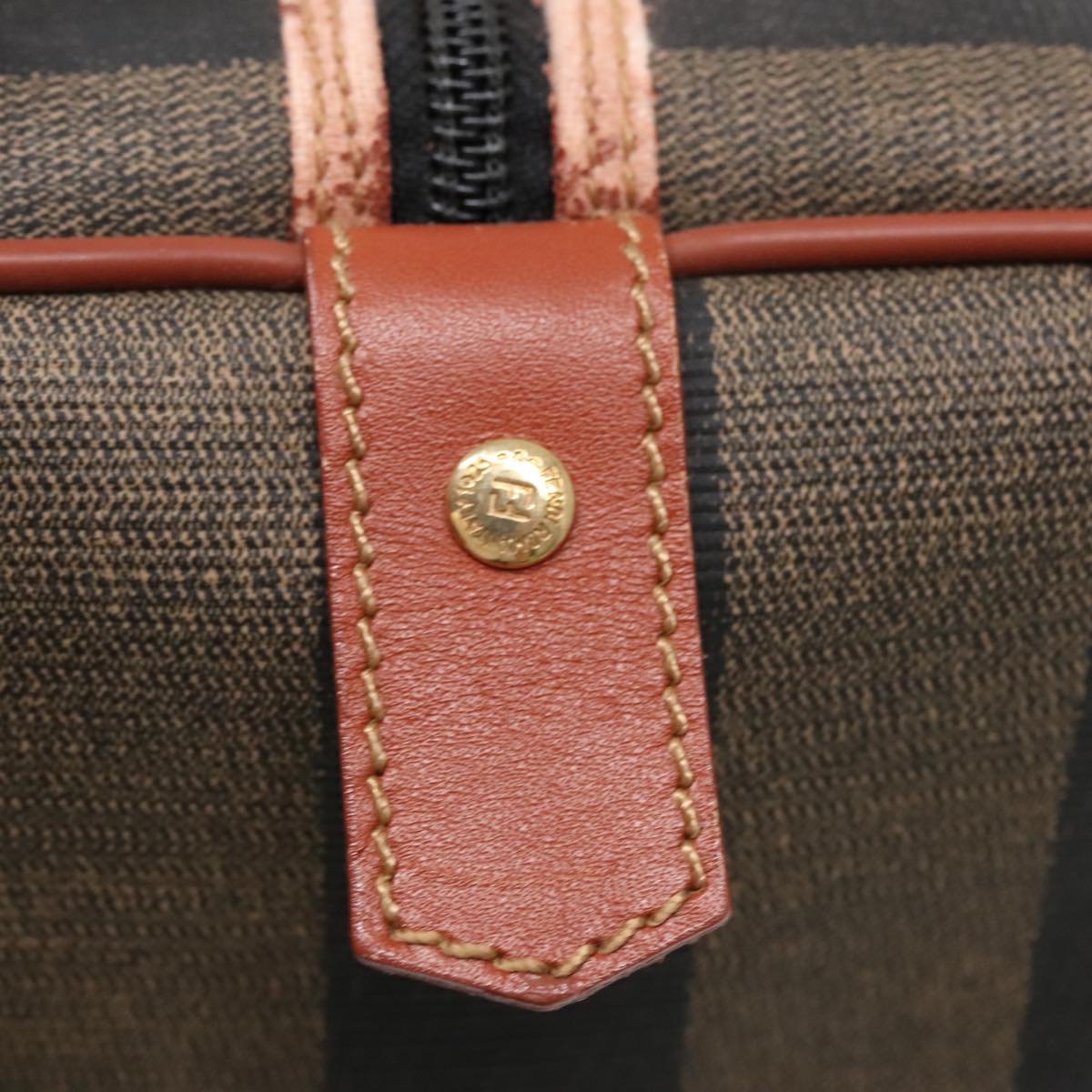 FENDI Pecan Canvas Boston Bag Brown Black gold yk14862