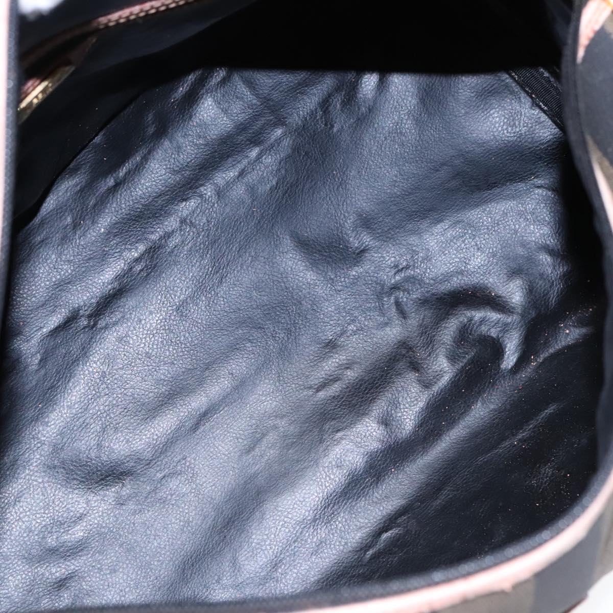 FENDI Pecan Canvas Boston Bag Brown Black gold yk14862