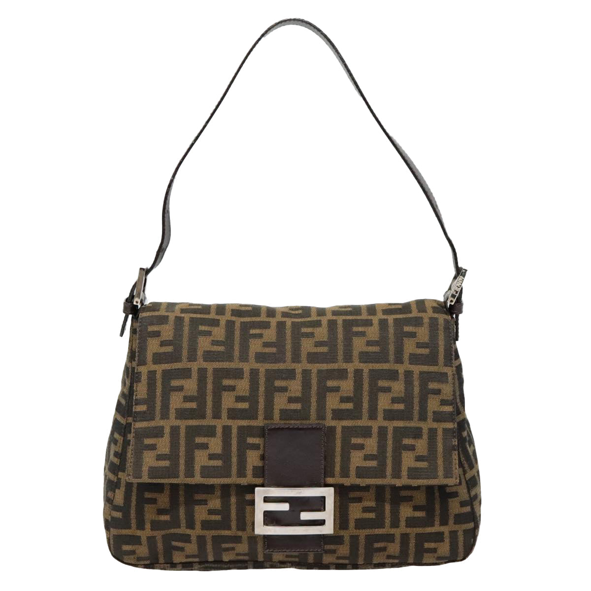FENDI Zucca Canvas Mamma Baguette Shoulder Bag Brown Black Silver yk14866A