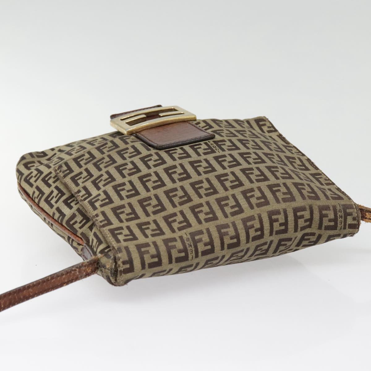 FENDI Zucchino Canvas Shoulder Bag Gold Beige yk14894
