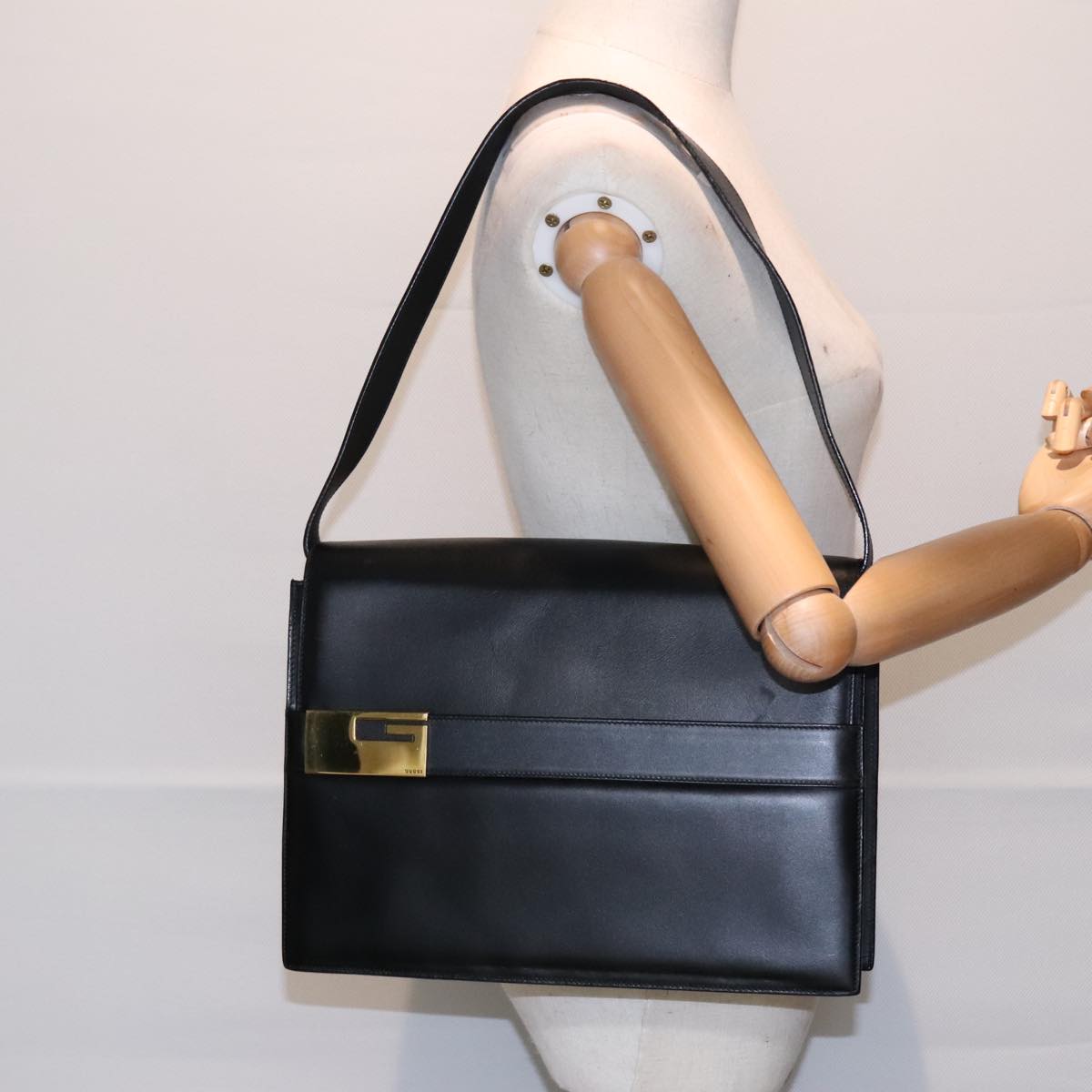 GUCCI Shoulder Bag Leather Gold Black 001 1274 1910 yk14895