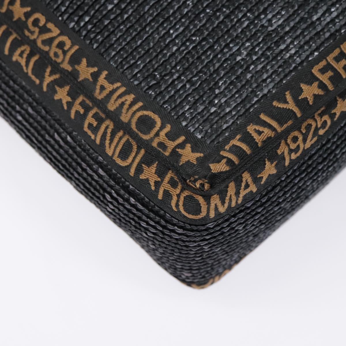 FENDI Tote Bag Straw Black Gold yk14912