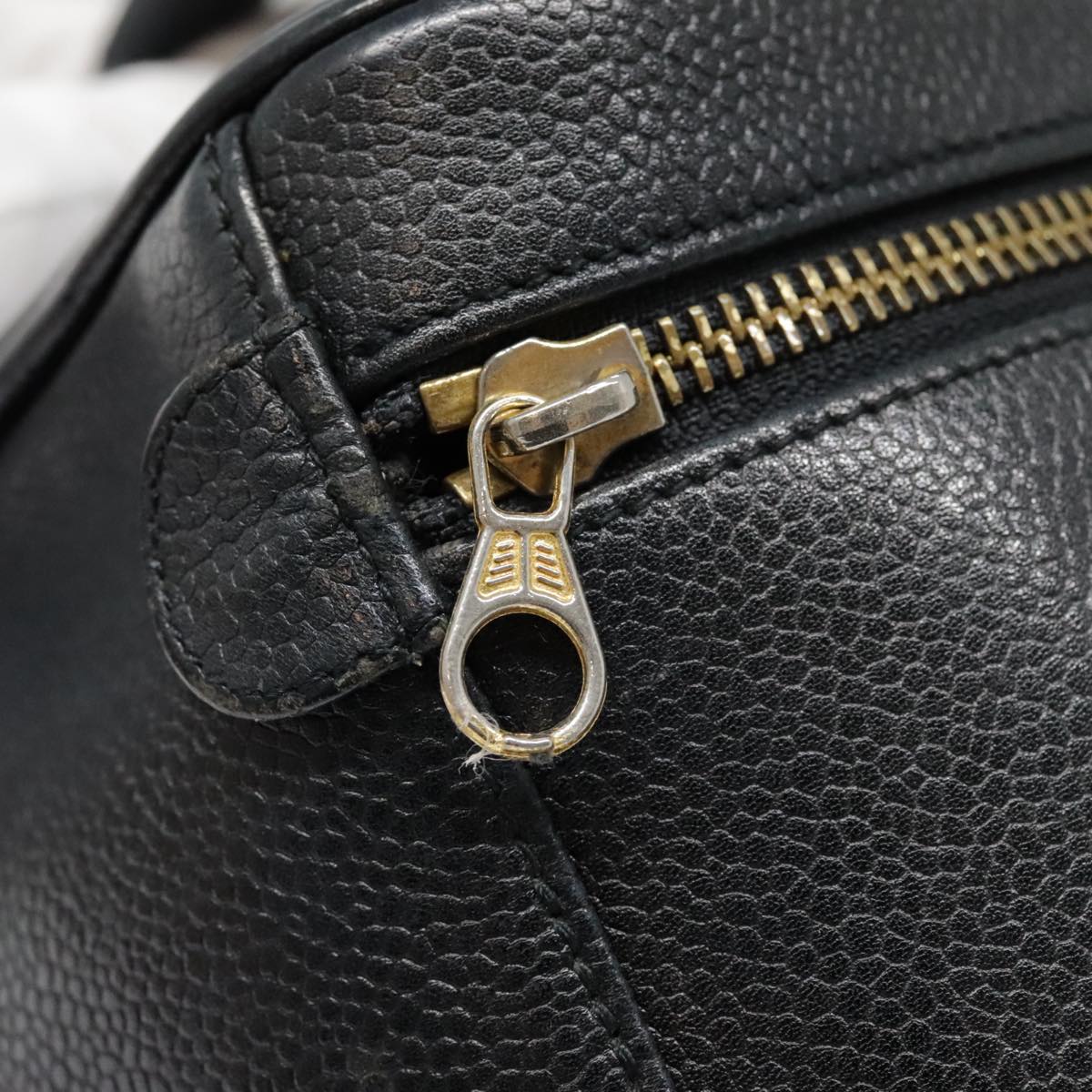 CHANEL COCO Mark Vanity Pouch Caviar Skin Black Gold CC yk14976