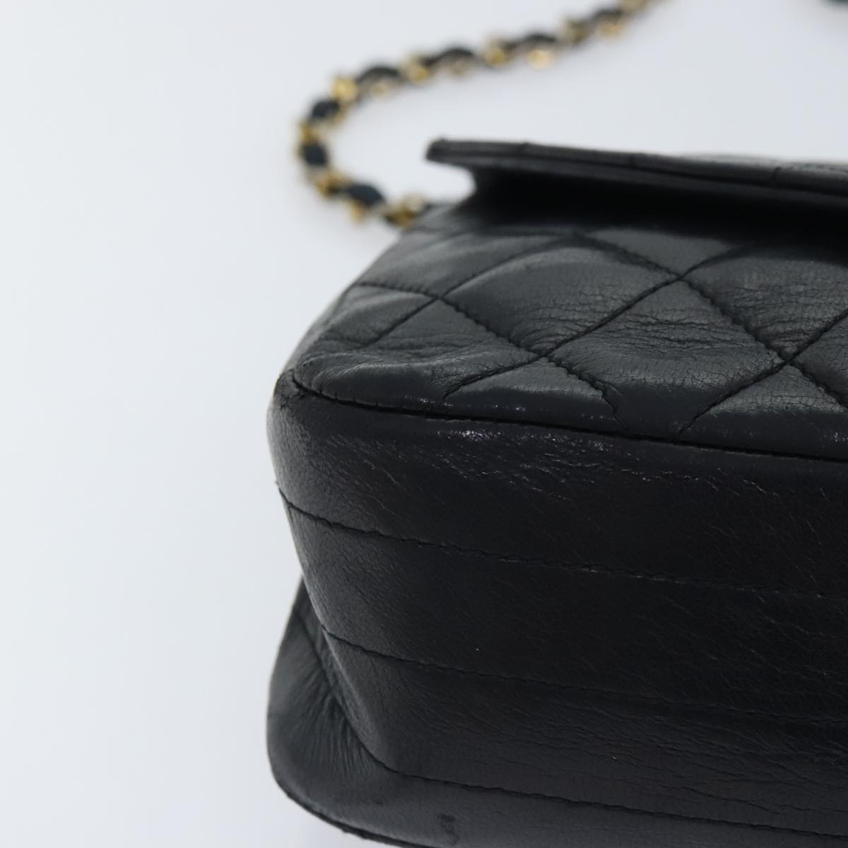 CHANEL Matelasse Turn Lock Chain Bag Lamb Skin Black Gold CC yk14979