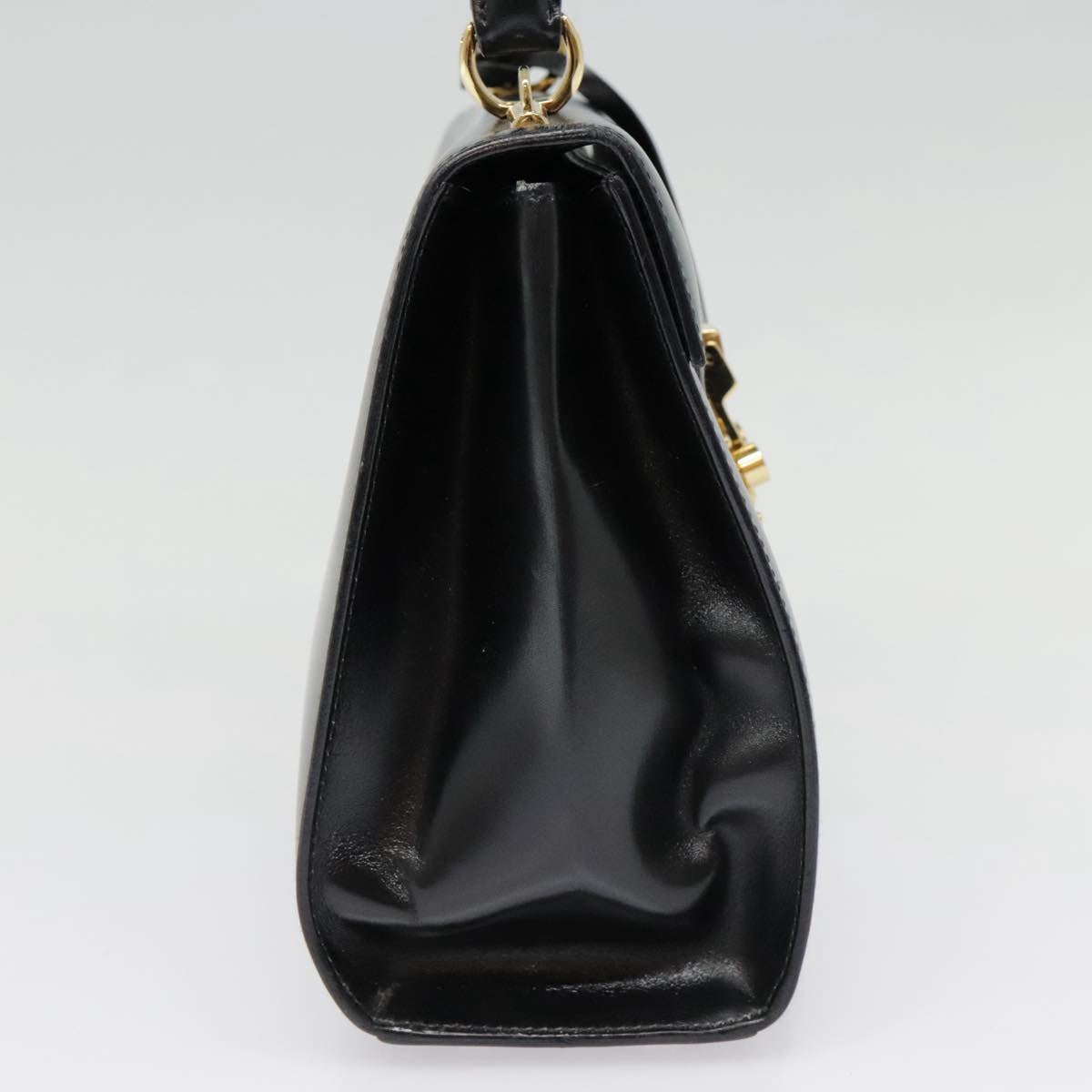 GUCCI Ready Lock Hand Bag Leather Black Gold 000 926 0211 yk14986