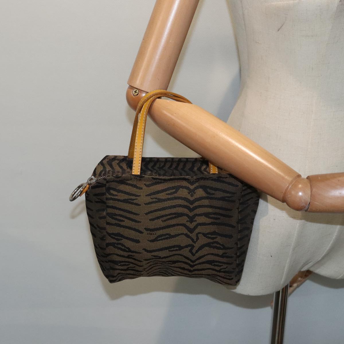 FENDI Hand Bag Canvas Brown Silver yk15027