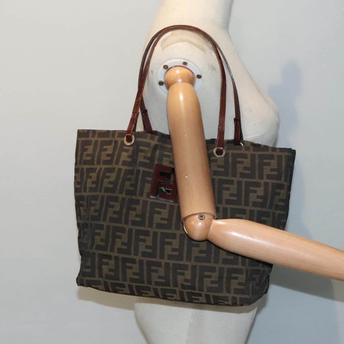 FENDI Zucca Canvas Tote Bag Brown Black Silver yk15049
