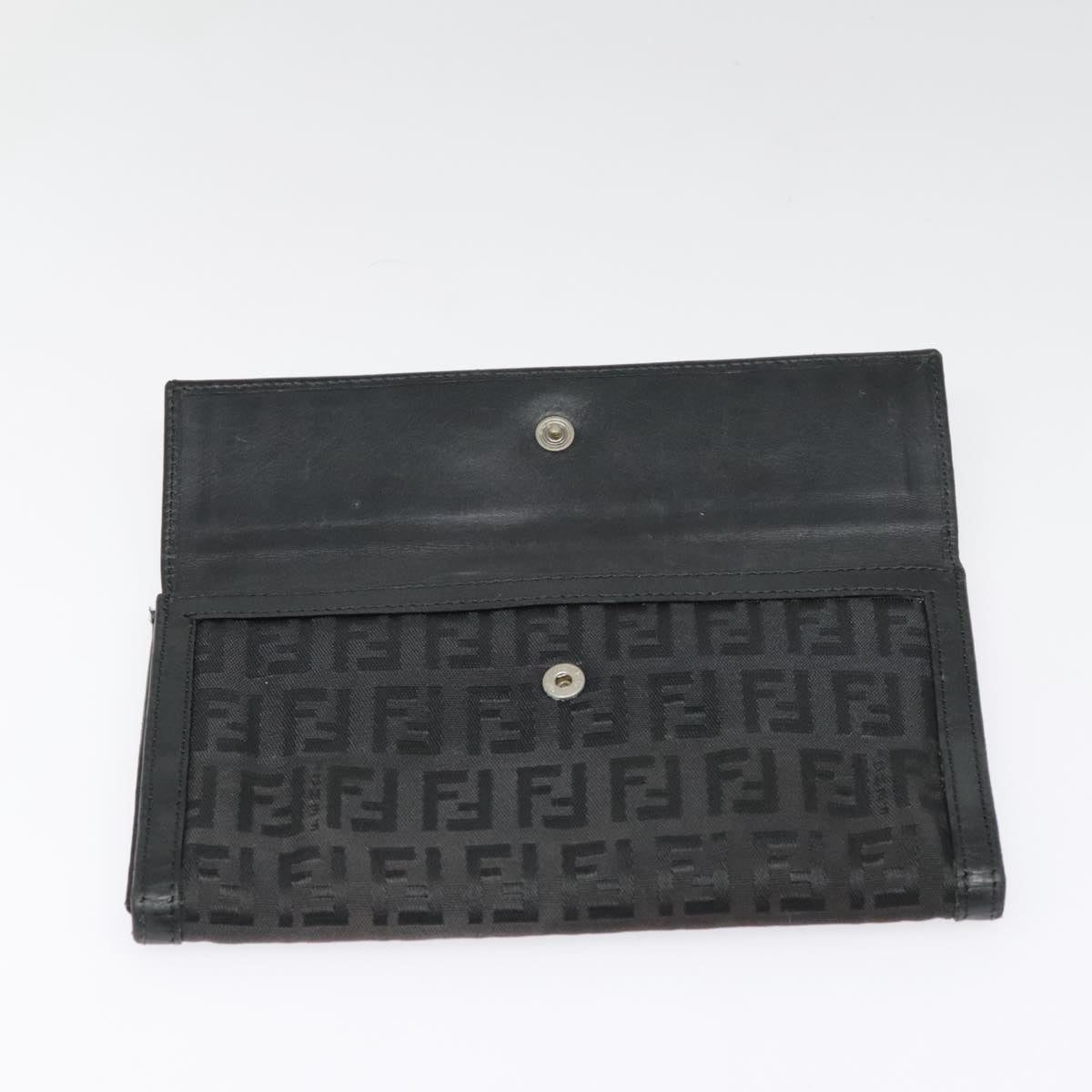 FENDI Zucchino Canvas Long Wallet Black Silver yk15074