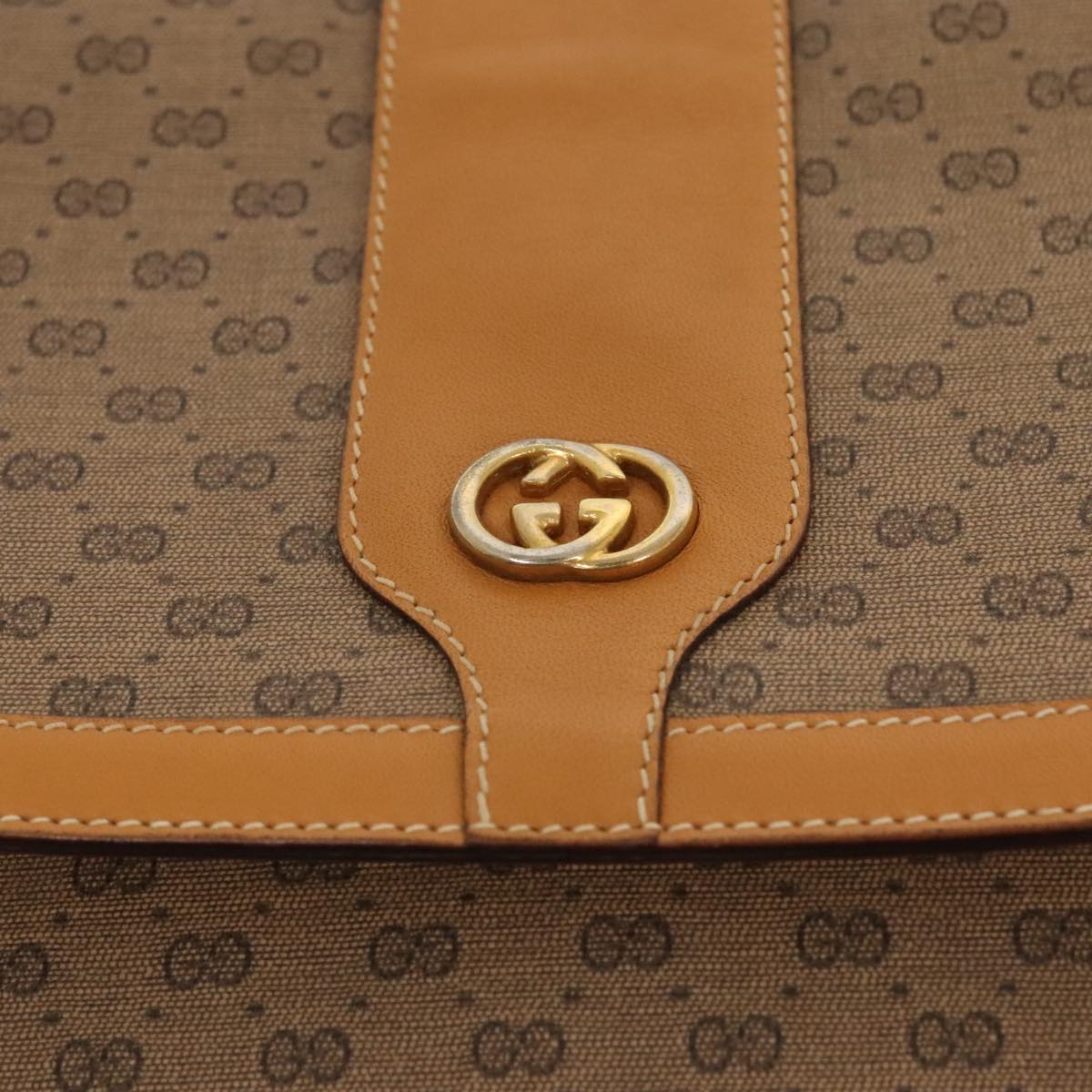GUCCI Micro GG Supreme Shoulder Bag PVC Leather Beige Gold yk15078