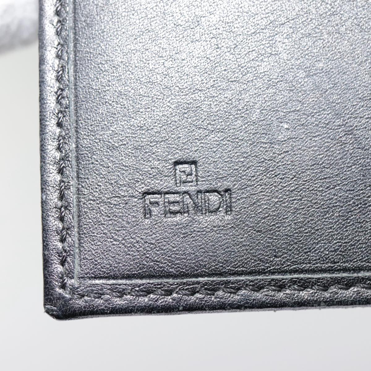 FENDI Zucchino Canvas Compact Wallet Black Brown Silver yk15088