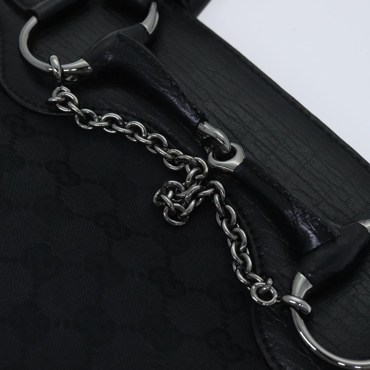GUCCI GG Canvas Horsebit Shoulder Bag Black Silver 114913 yk15158