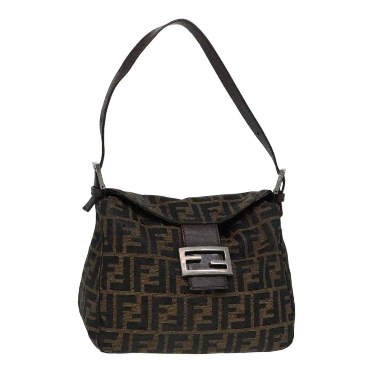 FENDI Zucca Canvas Mamma Baguette Shoulder Bag Brown Black Silver yk15163