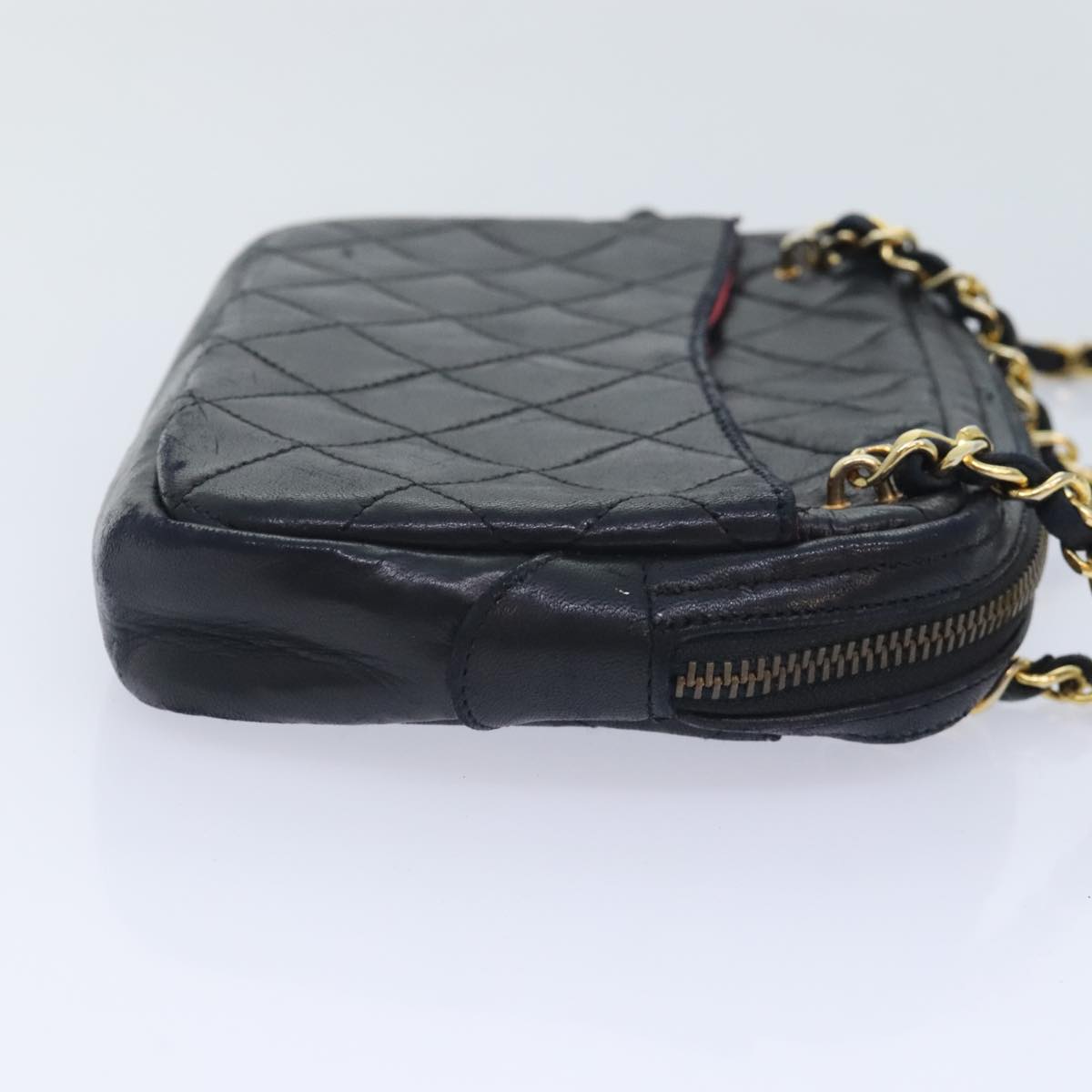 CHANEL Matelasse Chain Shoulder Bag Lamb Skin Black Gold CC yk15180