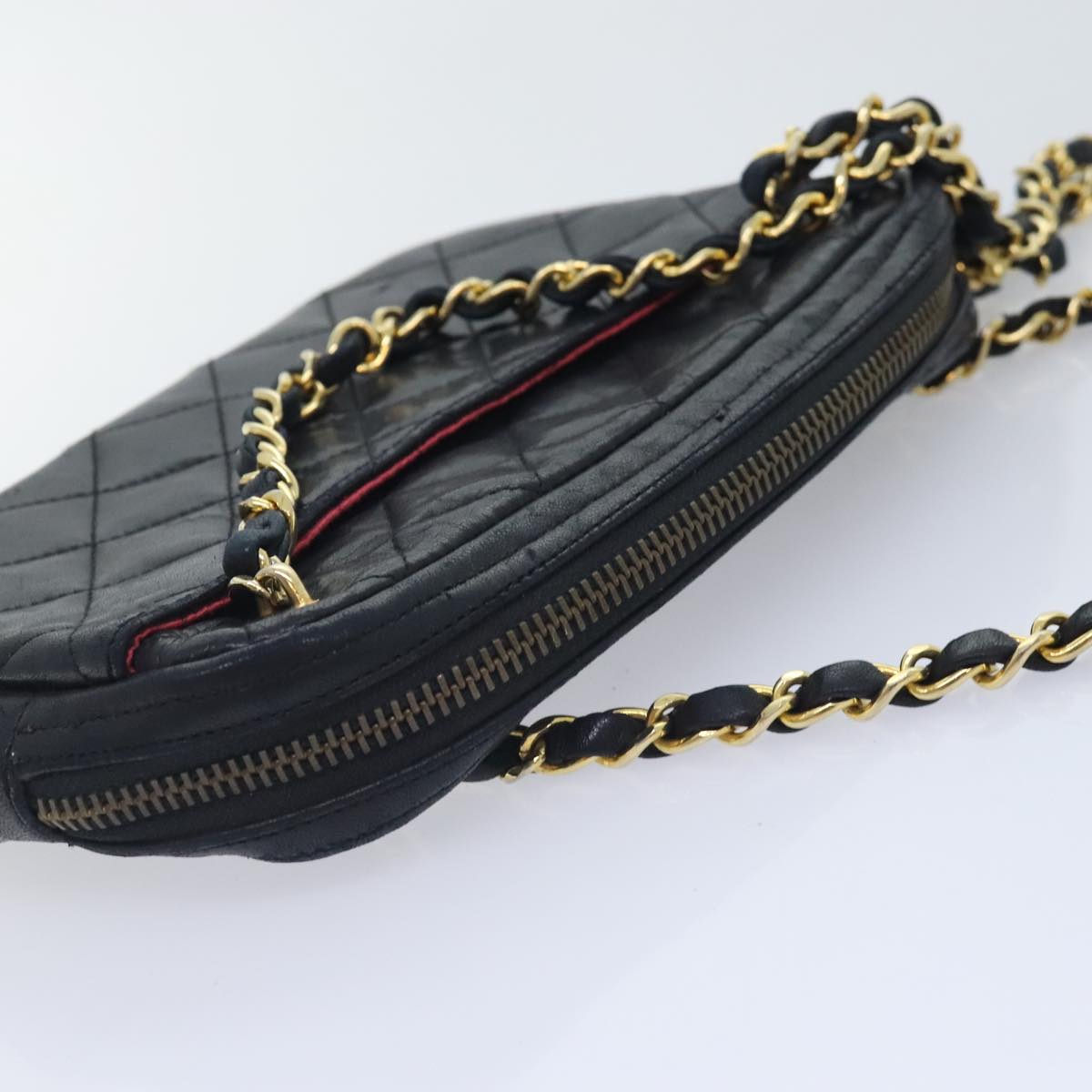 CHANEL Matelasse Chain Shoulder Bag Lamb Skin Black Gold CC yk15180