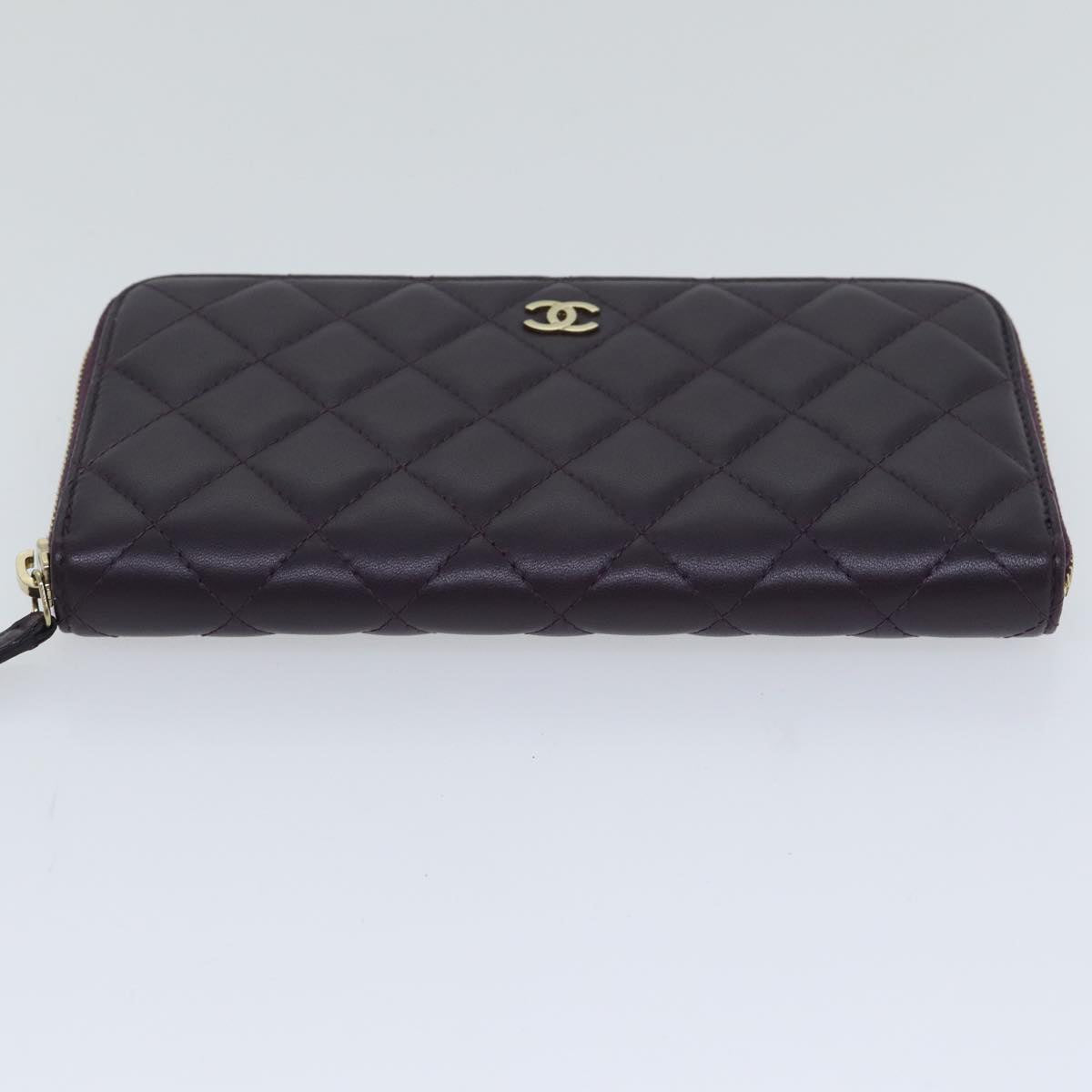 CHANEL Matelasse Long Wallet Lamb Skin Purple Gold CC yk15217