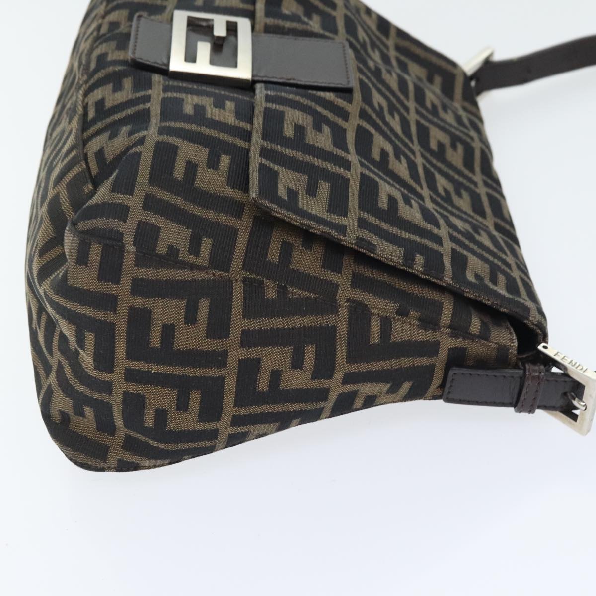 FENDI Zucca Canvas Mamma Baguette Shoulder Bag Brown Black Silver yk15236
