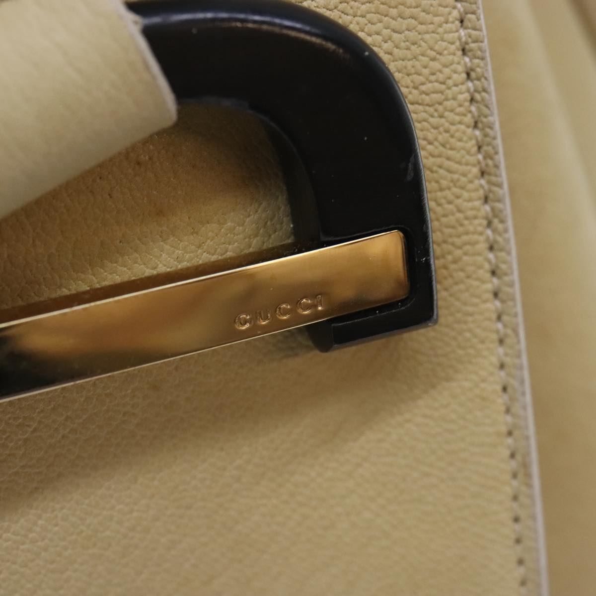 GUCCI Hand Bag Leather Beige Gold yk15237