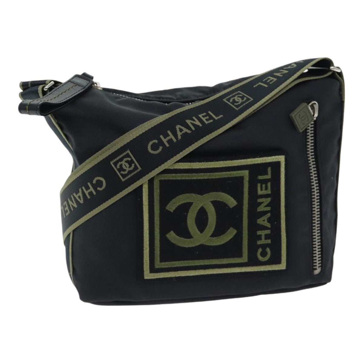 CHANEL Sports COCO Mark Shoulder Bag Nylon Black Silver CC yk15256