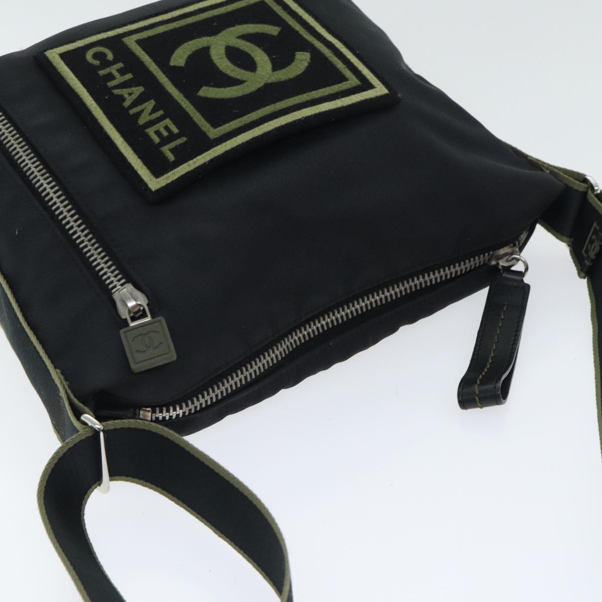 CHANEL Sports COCO Mark Shoulder Bag Nylon Black Silver CC yk15256