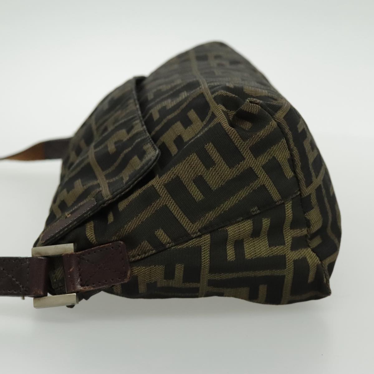 FENDI Zucca Canvas Shoulder Bag Brown Black Silver yk15522
