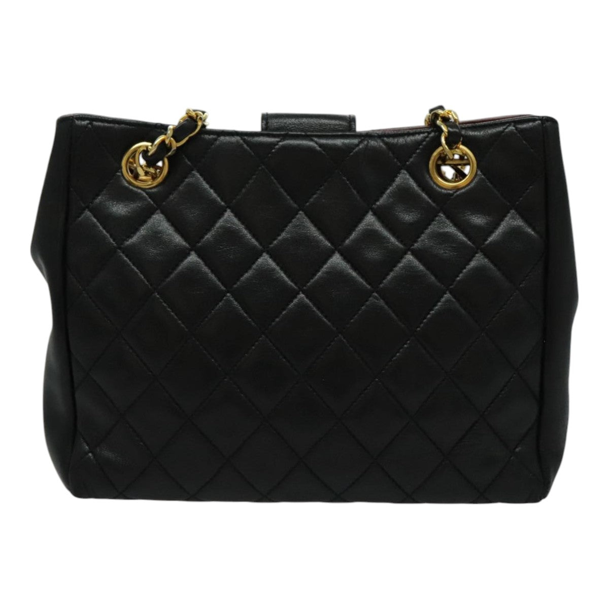 CHANEL Matelasse Chain Shoulder Bag Lamb Skin Black Gold CC yk15615A