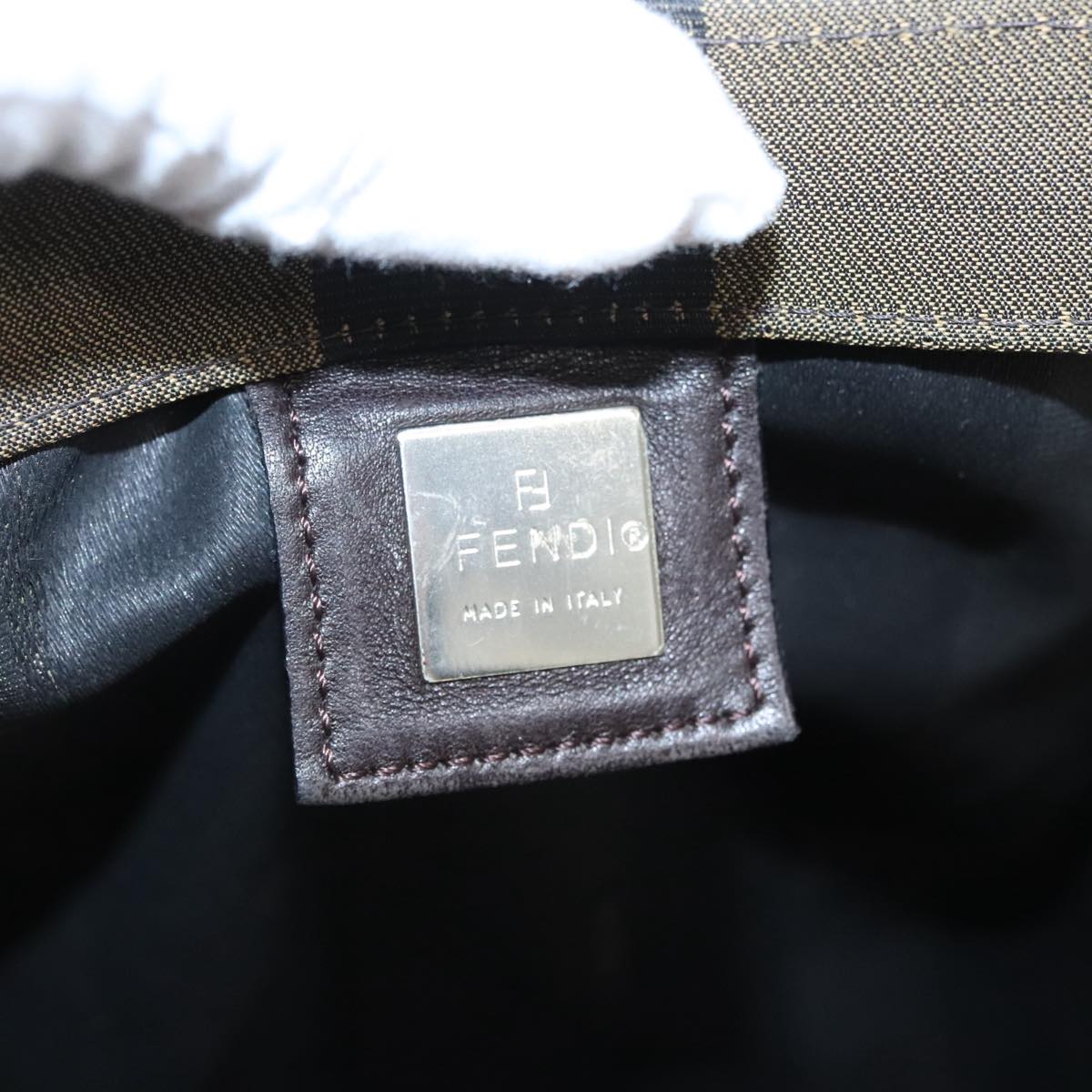 FENDI Pecan Canvas Hand Bag Brown Black yk15857