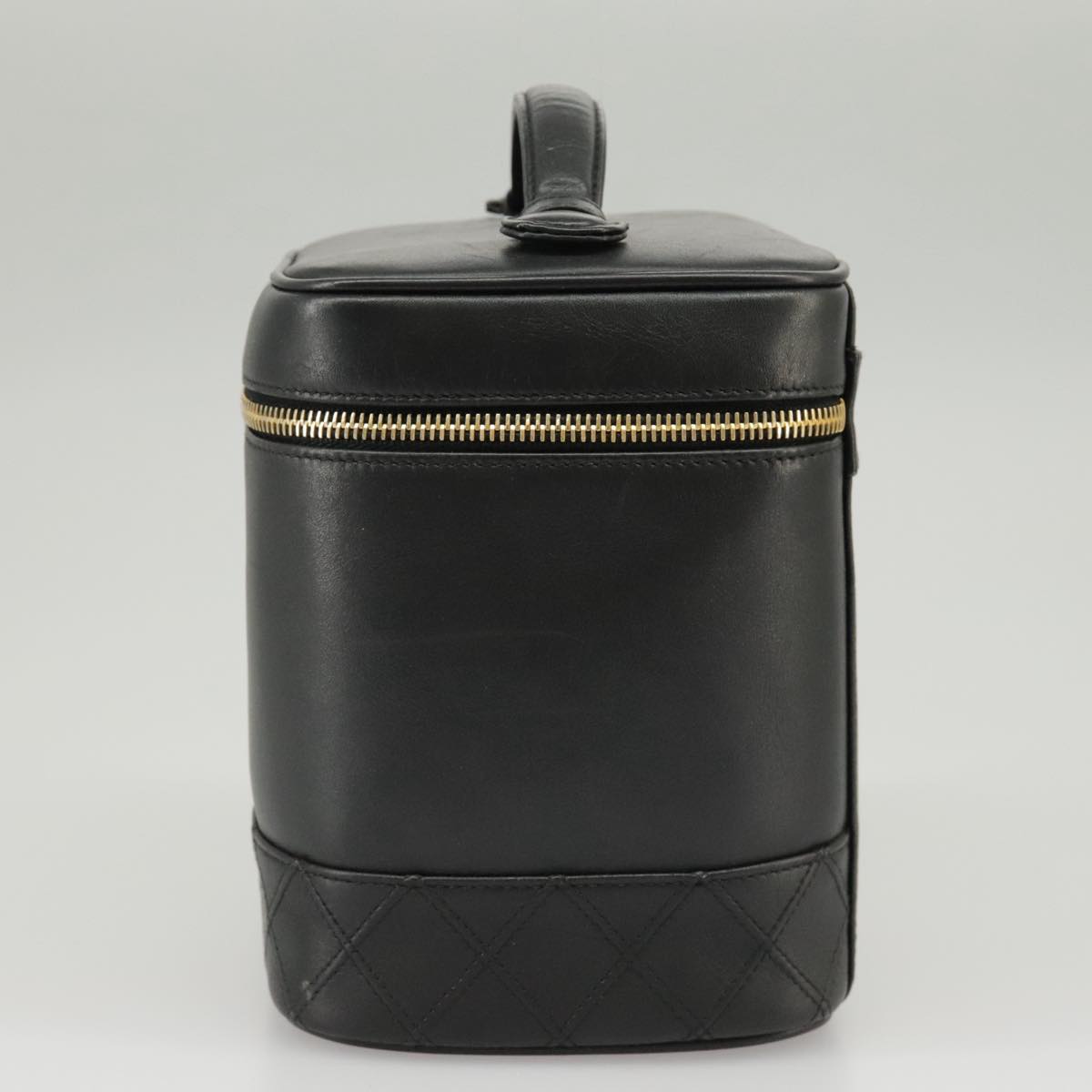 CHANEL Bicolore Vanity Cosmetic Pouch Leather Black Gold CC yk15869