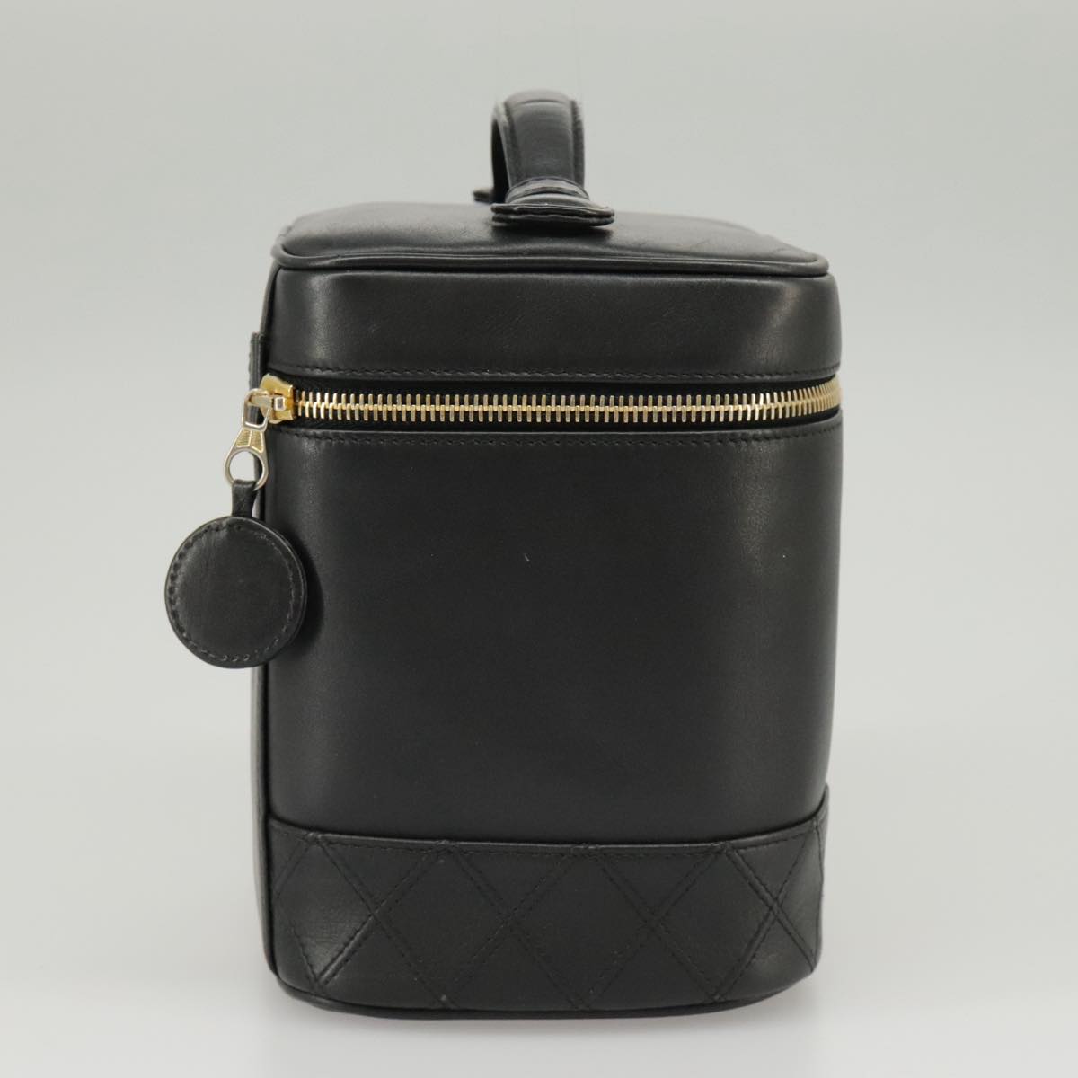 CHANEL Bicolore Vanity Cosmetic Pouch Leather Black Gold CC yk15869
