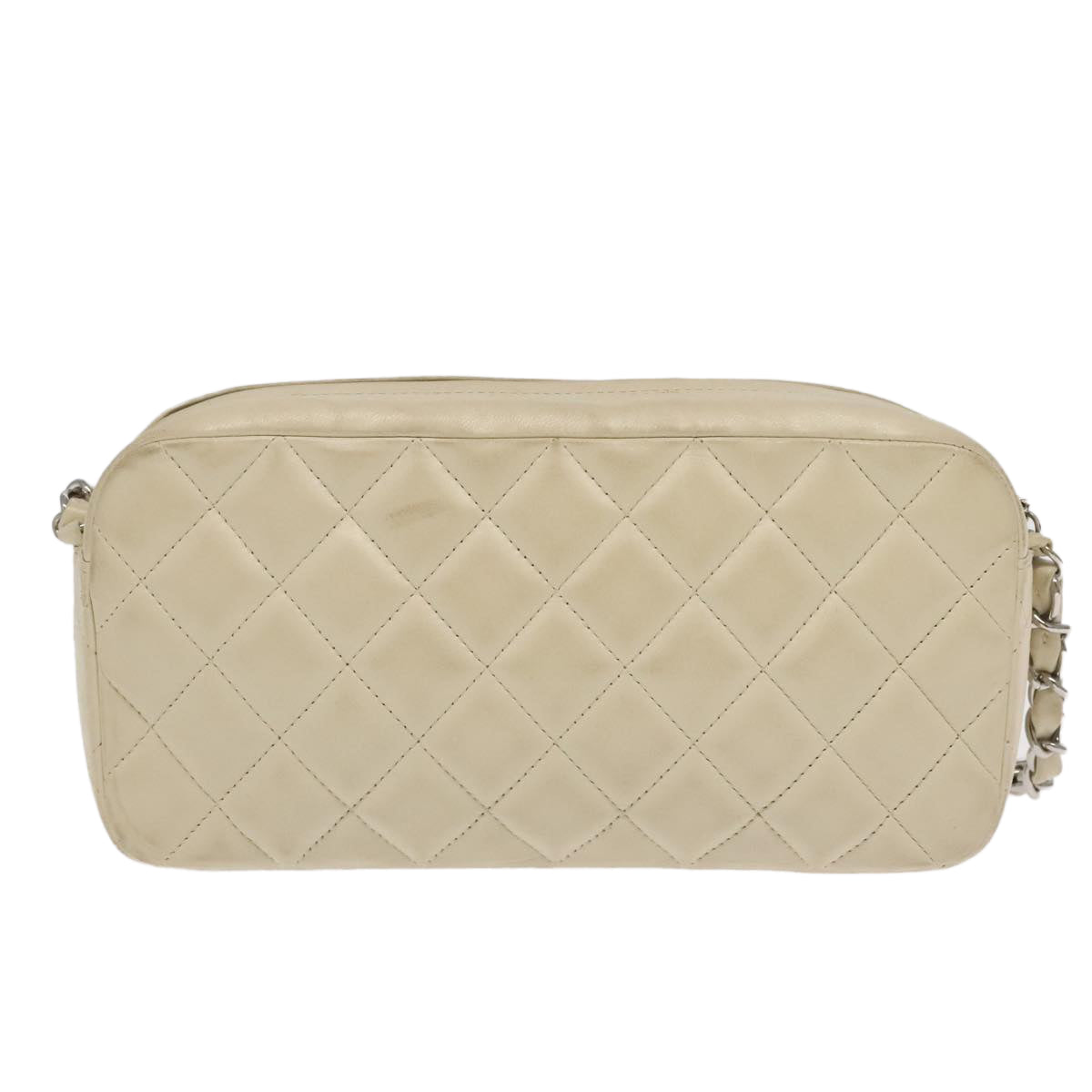 CHANEL Matelasse Chain Hand Bag Lamb Skin White Silver CC yk15902